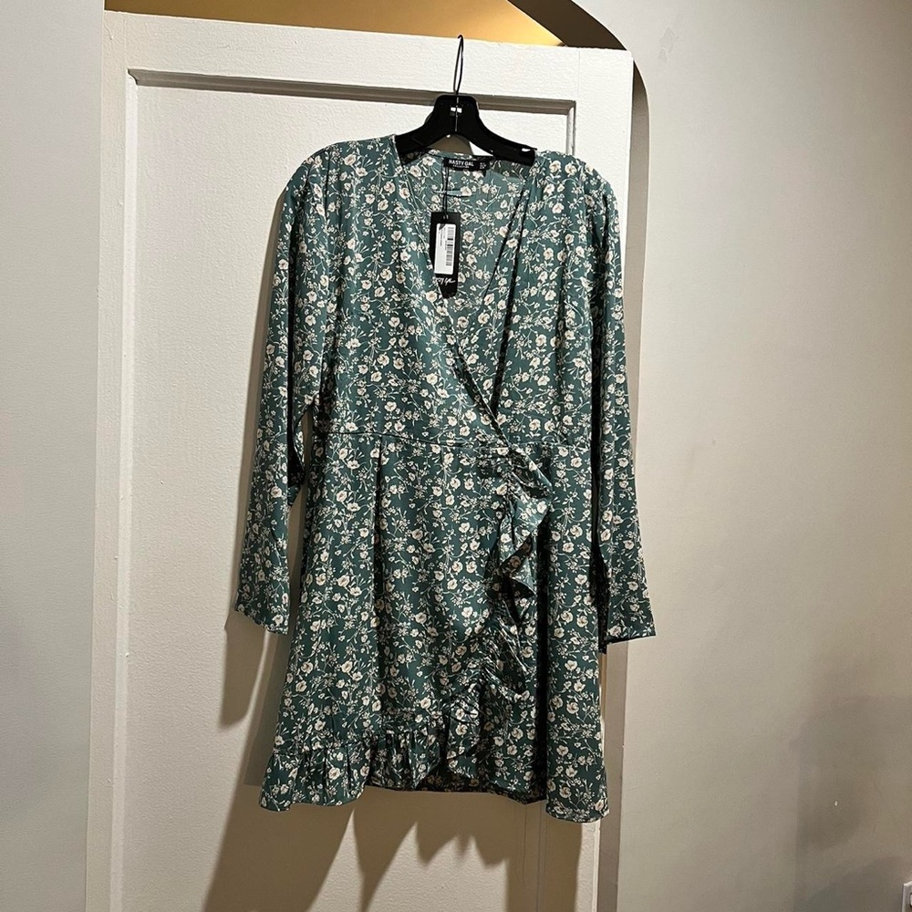 Nasty Gal Green Floral Playsuit